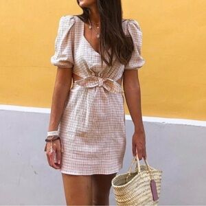 Zara Cut Out Linen Blend Dress Size M